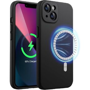 JETech Magnetic Silicone Case for iPhone 13 6.1-Inch, Compatible with MagSafe, Silky-Soft Touch Phone Cover with Camera Lens Full Protection (Black)