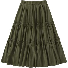 SHENHE Women's High Rise Tiered Frill Skirt Ruffled Flowy Loose Skirt A Line Midi Skirt