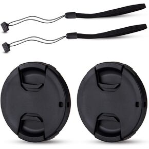 Acuvar 2-Pack 49mm Front Lens Cap Cover with Deluxe Cap Keeper for Canon EF 50mm f1.8, EF-M 15-45mm f3.5-6.3, Sony E 55-210mm f4.5-6.3, E 35mm f1.8, E 50mm and Other Lenses with 49mm Filter Thread