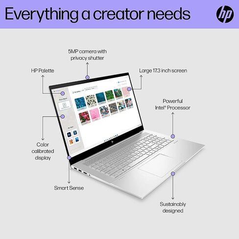 كمبيوتر محمول HP Envy مقاس 17.3 بوصة FHD IPS تعمل باللمس، Intel Core i7-1260P، ذاكرة الوصول العشوائي 32 جيجابايت، 1 تيرابايت PCIe SSD، لوحة مفاتيح بإضاءة خلفية، Intel Iris Xe Graphics، كاميرا IR 5 ميجابكسل، Win 11 Pro، فضي، بطاقة USB 32 جيجابايت (متجددة) in Saudi Arabia