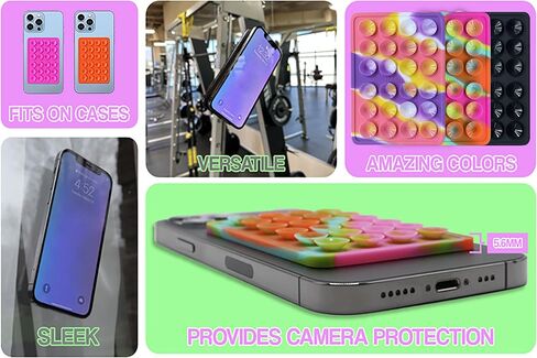 Suction Phone Case Mount, Silicone Adhesive Phone Accessory for iPhone and Android, Hands-Free Fidget Toy Mirror Shower Phone Holder, Tiktok Videos and Selfies (Rainbow) in Saudi Arabia