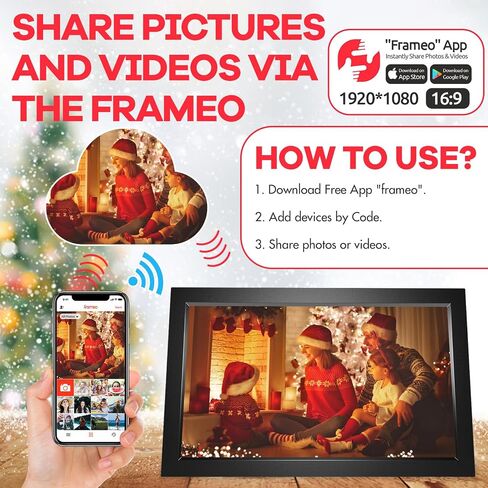 Digital Picture Frame, Touch Screen Photo Frame Electronic, 32GB, Auto-Rotate, Customizable for Friends and Family, Share Photos/Videos Instantly from Anywhere (Black, 10.1 Inch) in Saudi Arabia