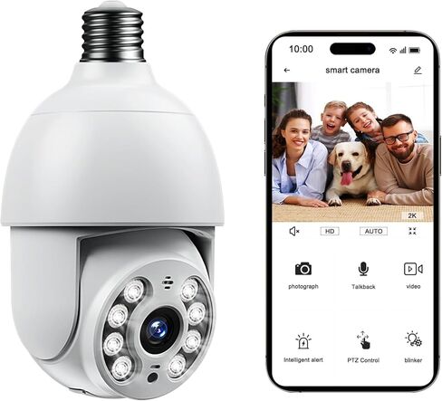 Camcamp Light Bulb Security Camera,2.4G WiFi 2.5K/4MP Security Cameras Wireless Outdoor Indoor,Light Bulb Camera with Motion Detection,Siren Alarm,Two-Way Audio,Color Night Vision in Kuwait