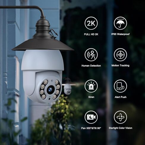 Camcamp Light Bulb Security Camera,2.4G WiFi 2.5K/4MP Security Cameras Wireless Outdoor Indoor,Light Bulb Camera with Motion Detection,Siren Alarm,Two-Way Audio,Color Night Vision in Kuwait