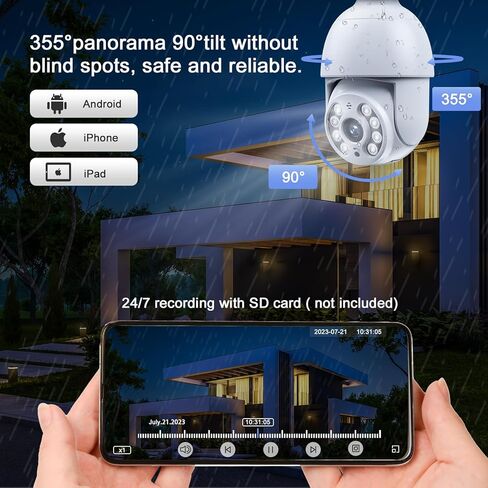 Camcamp Light Bulb Security Camera,2.4G WiFi 2.5K/4MP Security Cameras Wireless Outdoor Indoor,Light Bulb Camera with Motion Detection,Siren Alarm,Two-Way Audio,Color Night Vision in Kuwait
