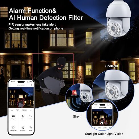 Camcamp Light Bulb Security Camera,2.4G WiFi 2.5K/4MP Security Cameras Wireless Outdoor Indoor,Light Bulb Camera with Motion Detection,Siren Alarm,Two-Way Audio,Color Night Vision in Kuwait