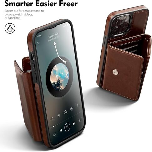 حافظة محفظة لهاتف iPhone 15 Pro Max مع حامل بطاقة، للرجال والنساء من جلد البولي يوريثان RFID وغطاء واقٍ مضاد للصدمات وغطاء ائتمان بسعة كبيرة وفتحات للبطاقات النقدية ومسند، لهاتف Apple 15 ProMax، بني in Saudi Arabia