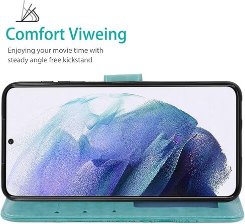 for Galaxy S21 5G Case, Samsung S21 SM-G991U Wallet Case with Tempered Glass Screen Protector, Mandala PU Leather Wrist Strap Card Slots Protective Flip Cover for Samsung Galaxy S21 5G Green in Saudi Arabia