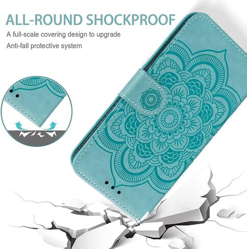 for Galaxy S21 5G Case, Samsung S21 SM-G991U Wallet Case with Tempered Glass Screen Protector, Mandala PU Leather Wrist Strap Card Slots Protective Flip Cover for Samsung Galaxy S21 5G Green in Saudi Arabia