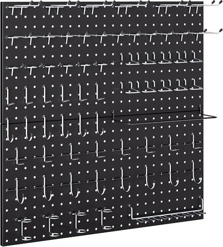 INCLY 100PCS Black Pegboard Wall Organizer Kit, 24x24 Inch Metal Pegboard Panels Utility Tool Organizer with Hooks & Paper Towel Holder, Pegboard Storage System for Garage Workbench Shed in Saudi Arabia