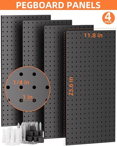 INCLY 100PCS Black Pegboard Wall Organizer Kit, 24x24 Inch Metal Pegboard Panels Utility Tool Organizer with Hooks & Paper Towel Holder, Pegboard Storage System for Garage Workbench Shed in Saudi Arabia