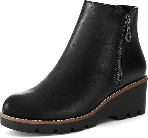 mysoft Women's Ankle Boots Zipper Wedge Booties Lug Sole in Kuwait