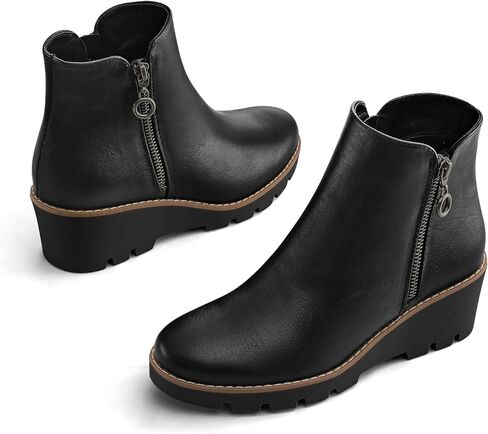 mysoft Women's Ankle Boots Zipper Wedge Booties Lug Sole in Kuwait