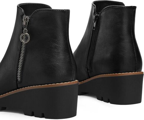 mysoft Women's Ankle Boots Zipper Wedge Booties Lug Sole in Kuwait