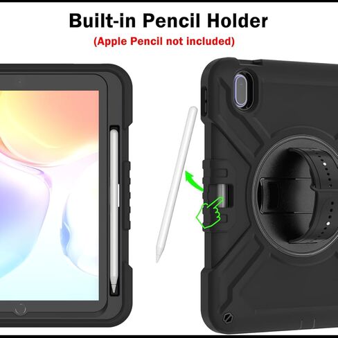 Callyue for iPad 10th Generation Case, iPad 10th Gen 2022 10.9 inch Case, iPad Tablet Protective Cover, Heavy Duty Shockproof, Swivel Stand, Pencil Holder, Black in Kuwait