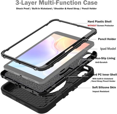 Callyue for iPad 10th Generation Case, iPad 10th Gen 2022 10.9 inch Case, iPad Tablet Protective Cover, Heavy Duty Shockproof, Swivel Stand, Pencil Holder, Black in Kuwait