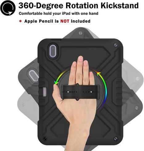 Callyue for iPad 10th Generation Case, iPad 10th Gen 2022 10.9 inch Case, iPad Tablet Protective Cover, Heavy Duty Shockproof, Swivel Stand, Pencil Holder, Black in Kuwait
