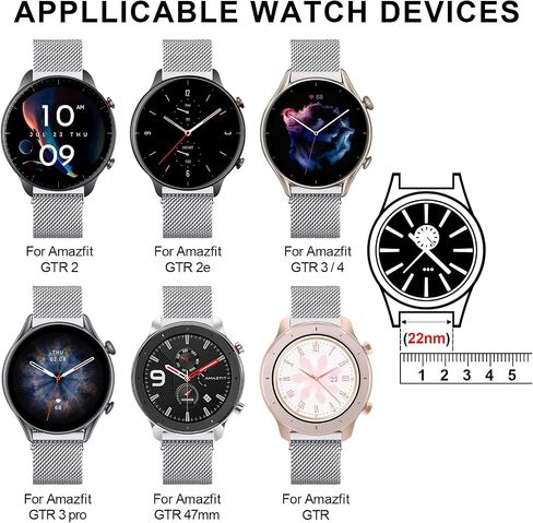 حزام معدني من Wanme لساعة Amazfit GTR 4 / GTR 3 Pro / GTR 3 / GTR 2e / GTR 2 / GTR 47 مم، حزام معصم بديل من الفولاذ المقاوم للصدأ سريع الإصدار 22 مم لساعة Samsung Galaxy Watch 3 45 مم للرجال والنساء in Kuwait