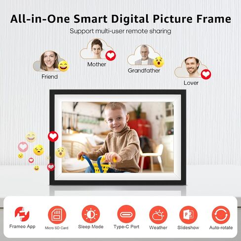 إطار صورة رقمي من Frameo مقاس 10.1 بوصة إطار صور رقمي WiFi ذكي مع ذاكرة 64 جيجابايت، إطار صورة إلكتروني مع شاشة لمس IPS 1280x800، تدوير تلقائي وعرض شرائح، إعداد سهل لمشاركة الصور والفيديو in Saudi Arabia