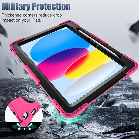 Cousper متوافق مع حافظة iPad الجيل العاشر 10.9 بوصة 2022 مع واقي شاشة، حامل دوار 360 درجة، مقبض، حزام قابل للتعديل، غطاء مقاوم للصدمات لجهاز iPad 10 Gen مع حامل أقلام، أسود in Kuwait
