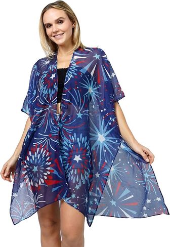 Women's Summer American Flag Beach Cover up Poncho Tunic Top Scarf Wrap. in Saudi Arabia