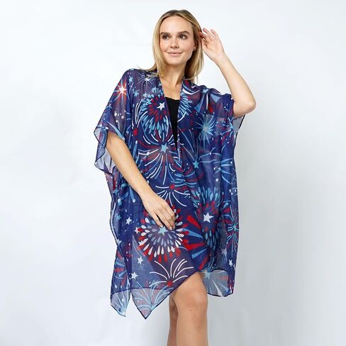 Women's Summer American Flag Beach Cover up Poncho Tunic Top Scarf Wrap. in Saudi Arabia