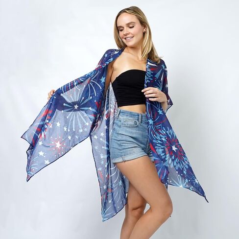 Women's Summer American Flag Beach Cover up Poncho Tunic Top Scarf Wrap. in Saudi Arabia
