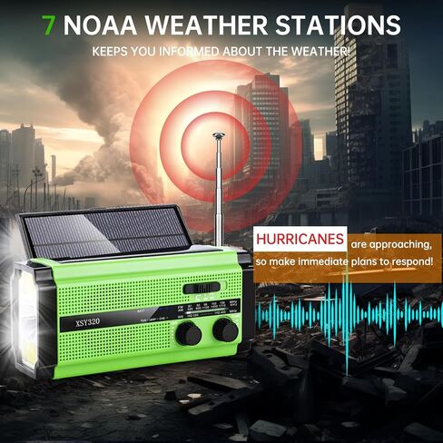 راديو الطوارئ بالطاقة الشمسية، راديو AM/FM/WB NOAA للطقس مع لوحة طاقة كبيرة الحجم تعمل بالطاقة الشمسية، شاحن من النوع C، مصباح يدوي 3 وات ومصباح قراءة، إنذار SOS، راديو بقاء يعمل ببطارية 5000 مللي أمبير في الساعة in Kuwait