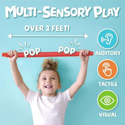 BUNMO Pop Tubes | Sensory Toys | Hours of Fun for Kids | Imaginative Play & Stimulating Creative Learning | Toddler Sensory Toys | Tons of Ways to Play | Connect, Stretch, Twist & Pop (Large 6 Pack) in Kuwait