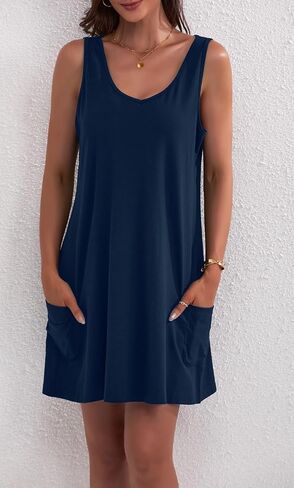 Women's Casual Sundress with Pockets Summer Boho Beach Dress V Neck Loose Tank Dresses Cute Floral T Shirt Dress in Saudi Arabia