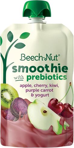 Beech-Nut Toddler Smoothies with Prebiotics, Banana Mango Passion Fruit & Yogurt Baby & Toddler Food Pouches, 3.5 oz (12 Pack) in Kuwait