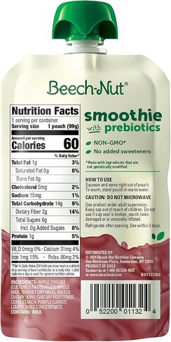 Beech-Nut Toddler Smoothies with Prebiotics, Banana Mango Passion Fruit & Yogurt Baby & Toddler Food Pouches, 3.5 oz (12 Pack) in Kuwait