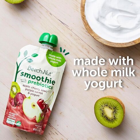 Beech-Nut Toddler Smoothies with Prebiotics, Banana Mango Passion Fruit & Yogurt Baby & Toddler Food Pouches, 3.5 oz (12 Pack) in Kuwait
