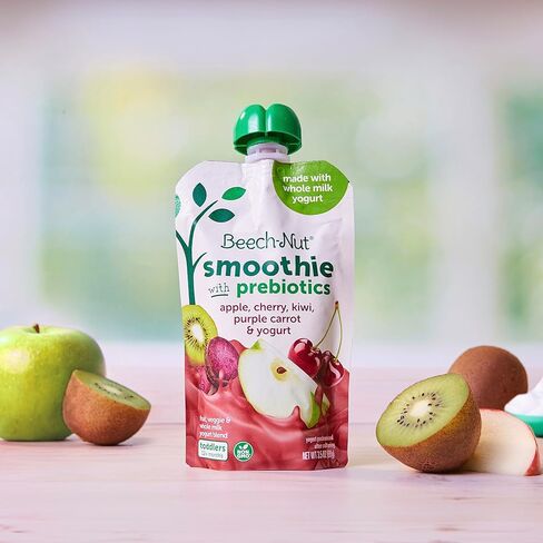 Beech-Nut Toddler Smoothies with Prebiotics, Banana Mango Passion Fruit & Yogurt Baby & Toddler Food Pouches, 3.5 oz (12 Pack) in Kuwait