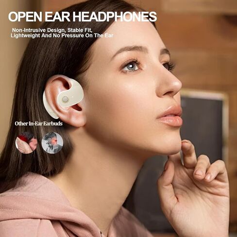 Open Ear Headphones Wireless Bluetooth 5.4, OWS Hanging Earphones Wireless Earbuds with Earhooks and Mic, IPX5 Waterproof, 48H Range, Out of Ear Earbuds for Sports Running Workout Driving(Khaki) in Saudi Arabia