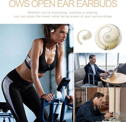 Open Ear Headphones Wireless Bluetooth 5.4, OWS Hanging Earphones Wireless Earbuds with Earhooks and Mic, IPX5 Waterproof, 48H Range, Out of Ear Earbuds for Sports Running Workout Driving(Khaki) in Saudi Arabia