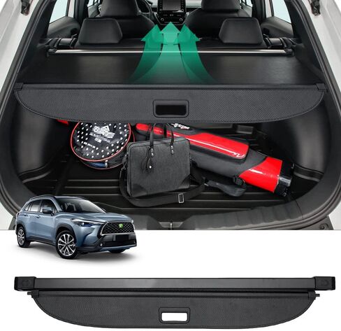Powerty غطاء البضائع لتويوتا RAV4 2019-2023 قابل للسحب الخلفي الجذع غطاء أمان التدريع الظل نسيج ألياف الكربون الأسود in Kuwait