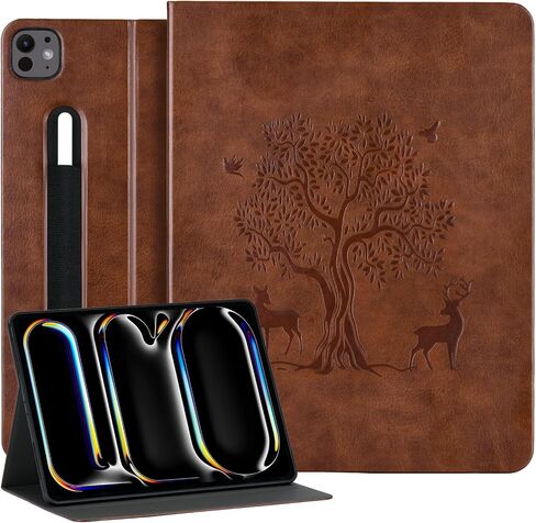 حافظة HFcoupe لجهاز M4 iPad Pro مقاس 11 بوصة 2024، حافظة رفيعة لجهاز iPad Pro الجيل الخامس مع حامل أقلام مرن وإغلاق مغناطيسي، غطاء فوليو منقوش للاستيقاظ/النوم التلقائي لجهاز iPad Pro مقاس 11 بوصة، بني in Kuwait