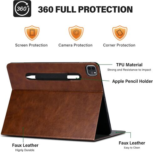 حافظة HFcoupe لجهاز M4 iPad Pro مقاس 11 بوصة 2024، حافظة رفيعة لجهاز iPad Pro الجيل الخامس مع حامل أقلام مرن وإغلاق مغناطيسي، غطاء فوليو منقوش للاستيقاظ/النوم التلقائي لجهاز iPad Pro مقاس 11 بوصة، بني in Kuwait