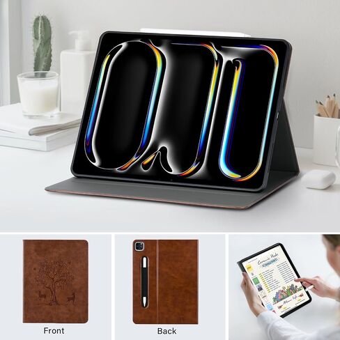 حافظة HFcoupe لجهاز M4 iPad Pro مقاس 11 بوصة 2024، حافظة رفيعة لجهاز iPad Pro الجيل الخامس مع حامل أقلام مرن وإغلاق مغناطيسي، غطاء فوليو منقوش للاستيقاظ/النوم التلقائي لجهاز iPad Pro مقاس 11 بوصة، بني in Kuwait