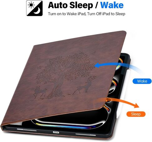 حافظة HFcoupe لجهاز M4 iPad Pro مقاس 11 بوصة 2024، حافظة رفيعة لجهاز iPad Pro الجيل الخامس مع حامل أقلام مرن وإغلاق مغناطيسي، غطاء فوليو منقوش للاستيقاظ/النوم التلقائي لجهاز iPad Pro مقاس 11 بوصة، بني in Kuwait