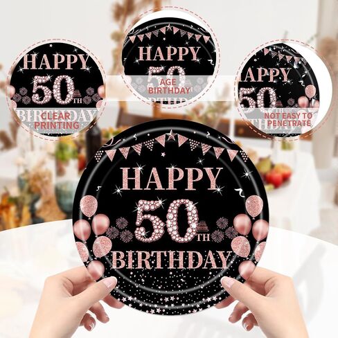 أدوات مائدة لحفلات عيد الميلاد الأربعين - 96 قطعة من أطباق الحفلات الأربعين والمناديل والشوك لوازم حفلات عيد الميلاد الأربعين باللون الذهبي الوردي وديكورات حفلات عيد الميلاد الأربعين للمرأة السعيدة وديكور أواني الطعام (24 ضيفًا) in Saudi Arabia