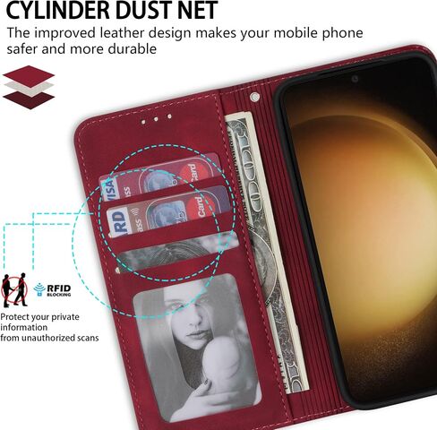 متوافق مع حافظة محفظة Samsung Galaxy S23 مع فتحات بطاقة RFID وإغلاق مغناطيسي واقٍ واقٍ من جلد البولي يوريثان وغطاء هاتف لهاتف Galaxy S23 (6.1 بوصة-نبيذ أحمر) in Kuwait