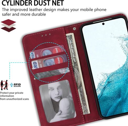 متوافق مع حافظة محفظة Samsung Galaxy S23 مع فتحات بطاقة RFID وإغلاق مغناطيسي واقٍ واقٍ من جلد البولي يوريثان وغطاء هاتف لهاتف Galaxy S23 (6.1 بوصة-نبيذ أحمر) in Saudi Arabia