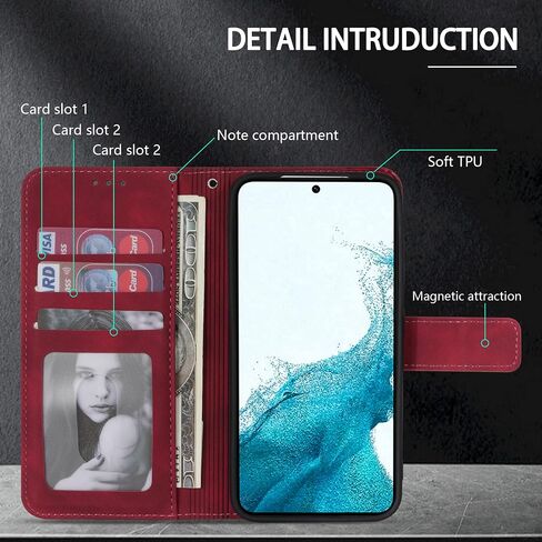 متوافق مع حافظة محفظة Samsung Galaxy S23 مع فتحات بطاقة RFID وإغلاق مغناطيسي واقٍ واقٍ من جلد البولي يوريثان وغطاء هاتف لهاتف Galaxy S23 (6.1 بوصة-نبيذ أحمر) in Saudi Arabia