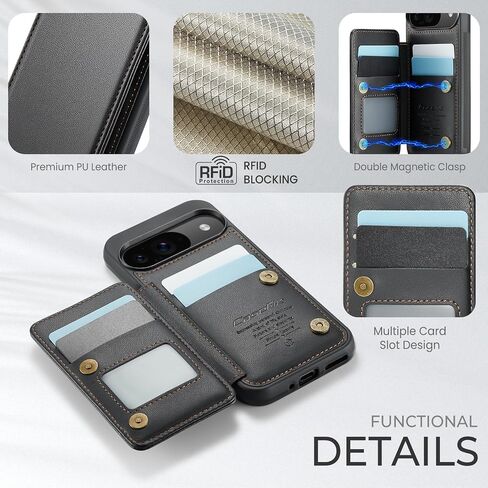 Kowauri for Google Pixel 9/Google Pixel 9 Pro Case, PU Leather Wallet Case for Women Men with RFID Blocking Card Holder Slot Magnetic Closure Shockproof Phone Cover for Google Pixel 9/9 Pro (Black) in Kuwait