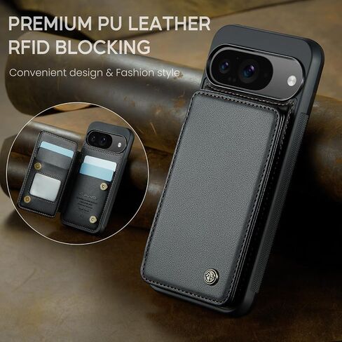 Kowauri for Google Pixel 9/Google Pixel 9 Pro Case, PU Leather Wallet Case for Women Men with RFID Blocking Card Holder Slot Magnetic Closure Shockproof Phone Cover for Google Pixel 9/9 Pro (Black) in Kuwait