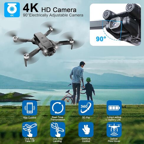 Drone with 1080P HD Dual Camera for Beginner Adults and Kids FPV Foldable Drone, Optical Altitude Hold, Obstacle Sensor, Long Flight Time（2 batteries）, Gestures Selfie Control, Toys Gifts for kids Boys Girls in Kuwait