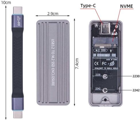 ChenYang USB 3.2 إلى M.2 NVME/SATA SSD قارئ الضميمة، USB 3.2 Gen 2x2 20Gbps 2230/2242mm محول الضميمة مع شرائح RTL9220 in Saudi Arabia