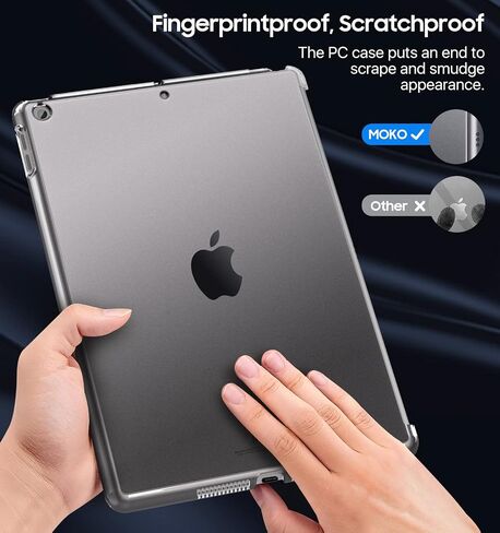 MoKo Case Fit New iPad 9th Generation 2021/iPad 8th Gen 2020/iPad 7th Gen 2019, Frosted Transparent Slim Hard Plastic Clear Back Cover [Compatible with Official Keyboard] - Clear Black in Saudi Arabia